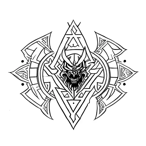 An intricate design of a slayer's weapon formed by demonic language symbols tattoo design idea