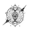 An intricate design of a slayer's weapon formed by demonic language symbols tattoo design idea