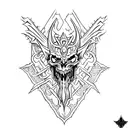 An intricate design of a slayer's weapon formed by demonic language symbols tattoo design idea