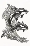 Orca crashing waves crashing tattoo design idea
