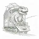 Dinosaur riding a train tattoo design idea