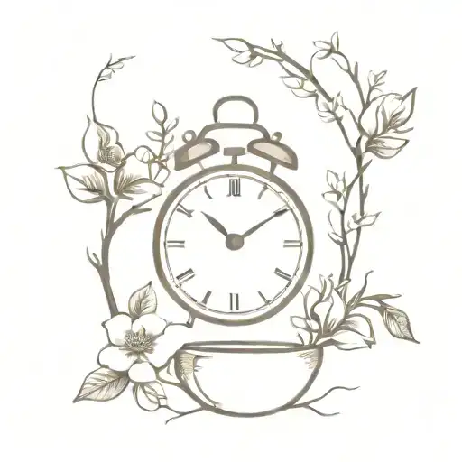 Clock and apple tree flowers and willow vine tattoo design idea