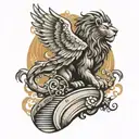  Phoenix, lion, stairs tattoo design idea