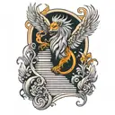  Phoenix, lion, stairs tattoo design idea