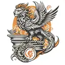  Phoenix, lion, stairs tattoo design idea