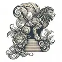  Phoenix, lion, stairs tattoo design idea