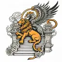 lion and phoenix on the stairs tattoo design idea