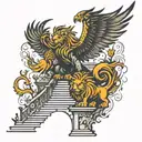 lion and phoenix on the stairs tattoo design idea