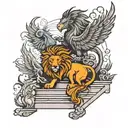 lion and phoenix on the stairs tattoo design idea