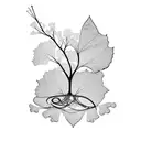 equality symbol intertwined with ginkgo leaves and forget-me-not flowers tattoo design idea