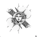 Create a tattoo featuring a sun and moon intertwined with music notes to represent the client's love for music and travel tattoo design idea