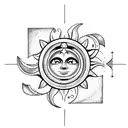 Create a tattoo featuring a sun and moon intertwined with music notes to represent the client's love for music and travel tattoo design idea
