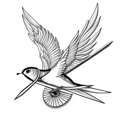 Military sword, swallow tattoo design idea