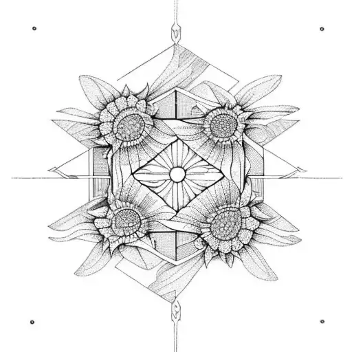Hastings pier, the sea, sunflowers, butterflies, triangles and lines.  tattoo design idea