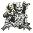 A whole leg tattoo. Neo-trad style. Horror films all together. Cenobites from Hellraiser. Freddie krueger from Nightmare tattoo design idea