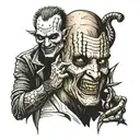 A whole leg tattoo. Neo-trad style. Horror films all together. Cenobites from Hellraiser. Freddie krueger from Nightmare tattoo design idea