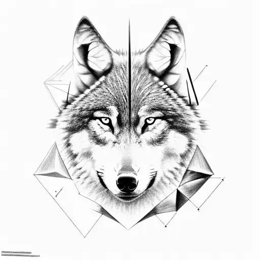 composition of a wolf and a viking warrior with some related geometry, representing wisdom and a link to earth tattoo design idea