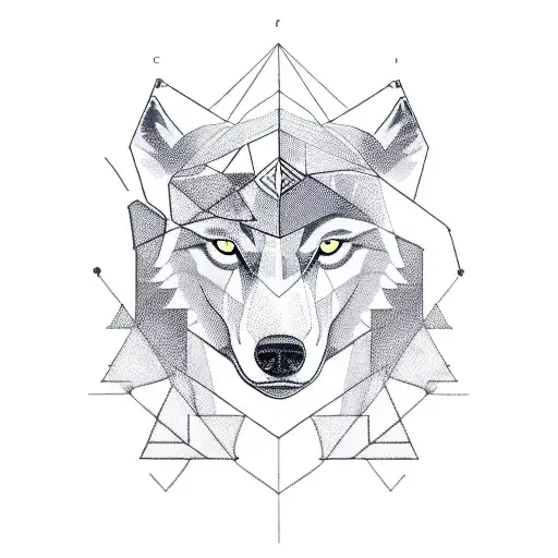 composition of a wolf and a viking warrior with some related geometry, representing wisdom and a link to earth tattoo design idea