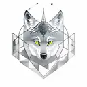 composition of a wolf and a viking warrior with some related geometry, representing wisdom and a link to earth tattoo design idea