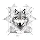 composition of a wolf and a viking warrior with some related geometry, representing wisdom and a link to earth tattoo design idea