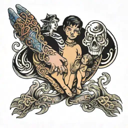 family 3 members holding hands tattoo design idea