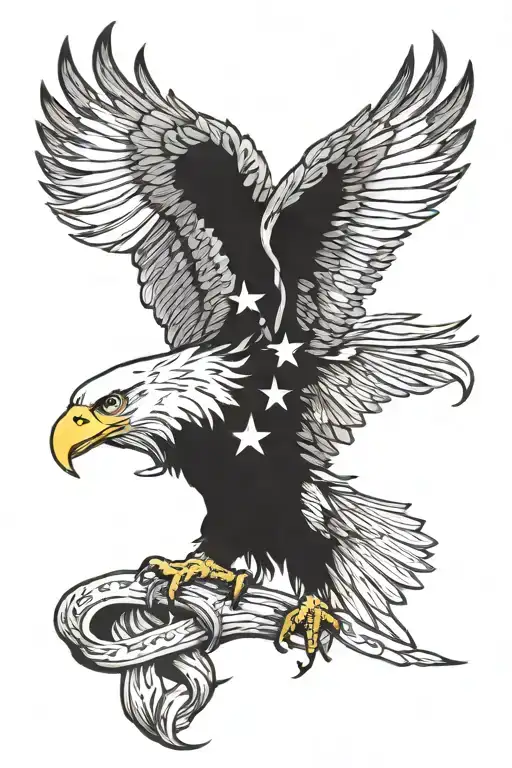 bald eagle intertwined with American flag tattoo design idea