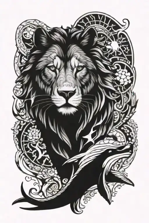 Wolf Lion Turtle Whale fin tattoo design idea