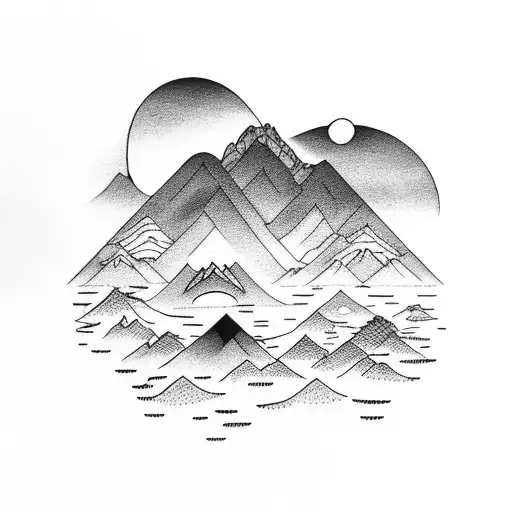 nature with mountains and ocean  tattoo design idea