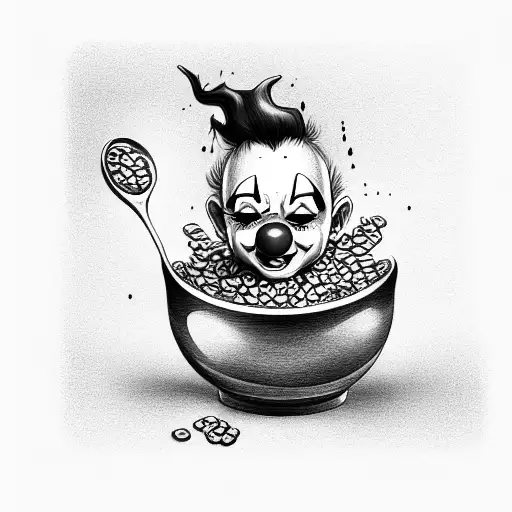 clown crying into a bowl of cereal  tattoo design idea