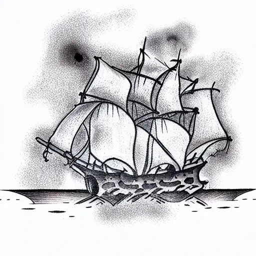 pirate ship sinking smoke forming a skull tattoo design idea