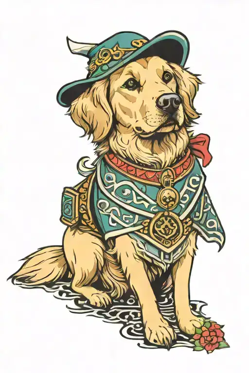 tattoo of a golden retriever as a zelda character  tattoo design idea