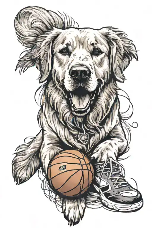 tattoo of a golden retriever inspired by basketball  tattoo design idea