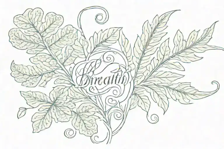 fern leaf clover intertwined with the word "breathe "  tattoo design idea
