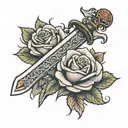 sword wrapped in roses blooming tattoo design idea