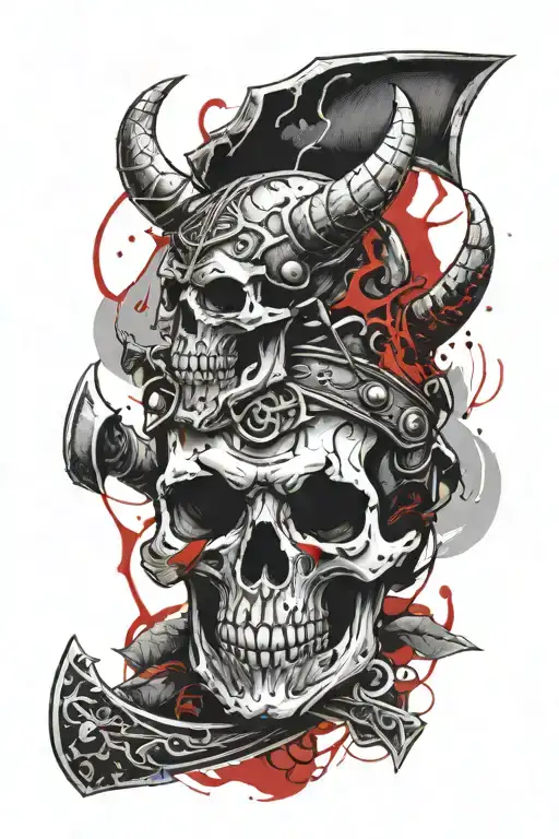 Skull Viking with graveyard and axe tattoo design idea