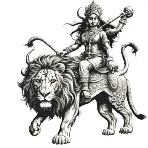 durga mata ganesh riding lion tattoo design idea