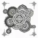 An infinite loop design incorporating Sanskrit symbols tattoo design idea