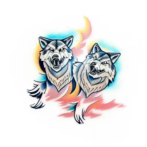 two wolves fighting  tattoo design idea