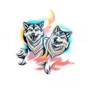 two wolves fighting  tattoo design idea