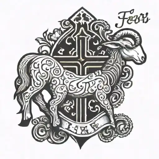 cross with "fear the lamb" written in elegant script tattoo design idea