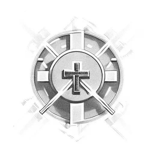 cross with a horizontal barbell with 2 plates and a smaller plate next to it tattoo design idea