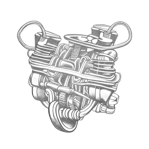 A detailed weight lifting scene showcasing the client's dedication to fitness, with intricate car engine parts integrated into the background tattoo design idea