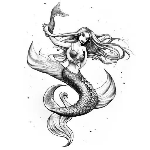 mermaid entwined with Triton love tattoo design idea