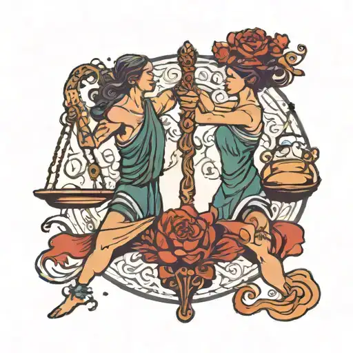 Person standing upright, gracefully holding scales in both hands, symbolizing balance tattoo design idea