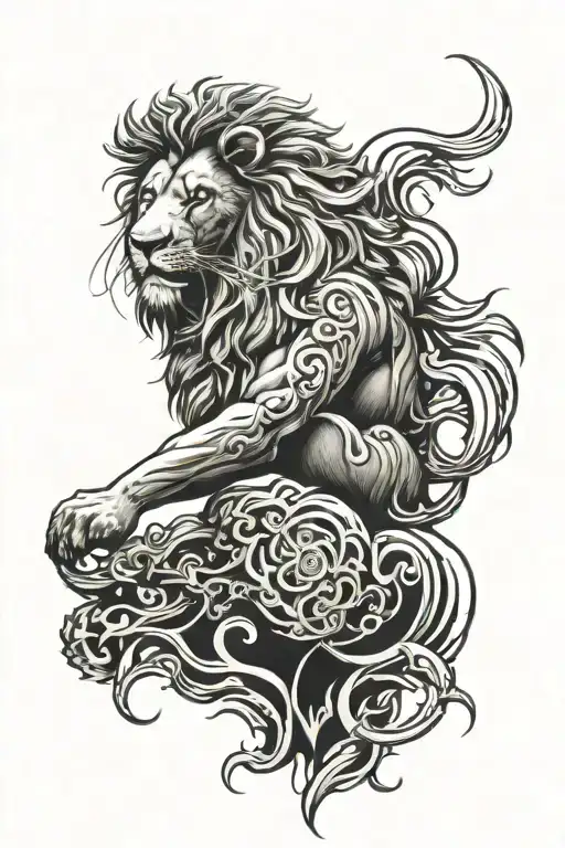 time, lion, warrior tattoo design idea