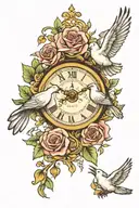 Clock with 10:49 am on it 3 doves rose 3•26•2020 1965 tattoo design idea