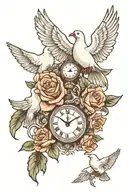 Clock with 10:49 am on it 3 doves rose 3•26•2020 1965 tattoo design idea
