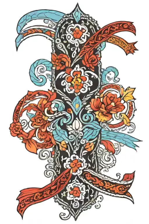 two ribbons of traditional Ukrainian EMBROIDERY  tattoo design idea