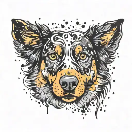 australian shepard fade into particles  tattoo design idea