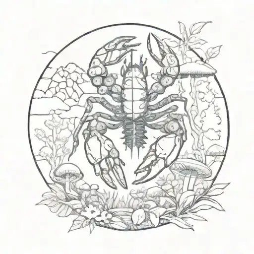 lobster and mushrooms Forest tattoo design idea